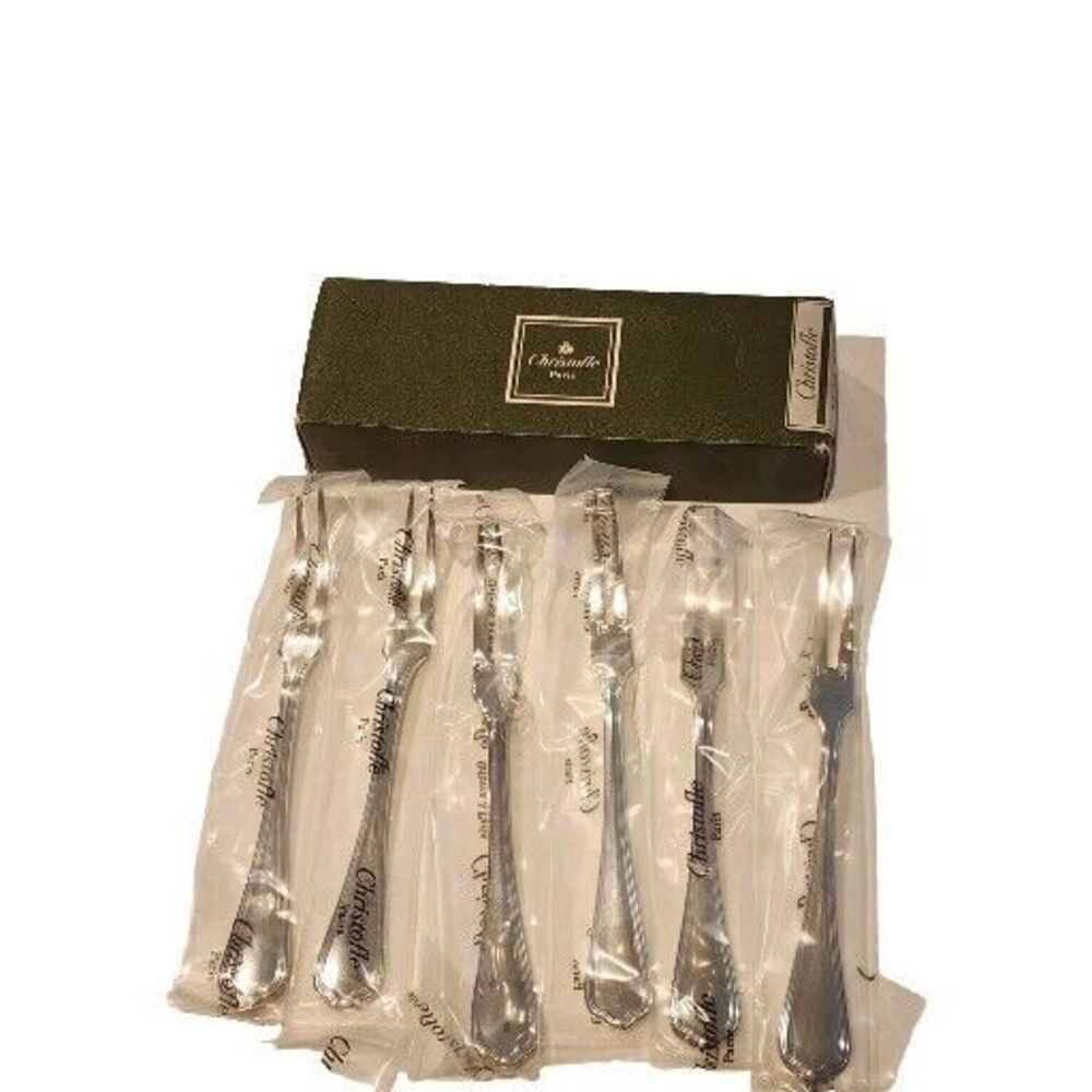 6 New Old Stock Christofle Spatours Seafood Fork Set in Plastic
